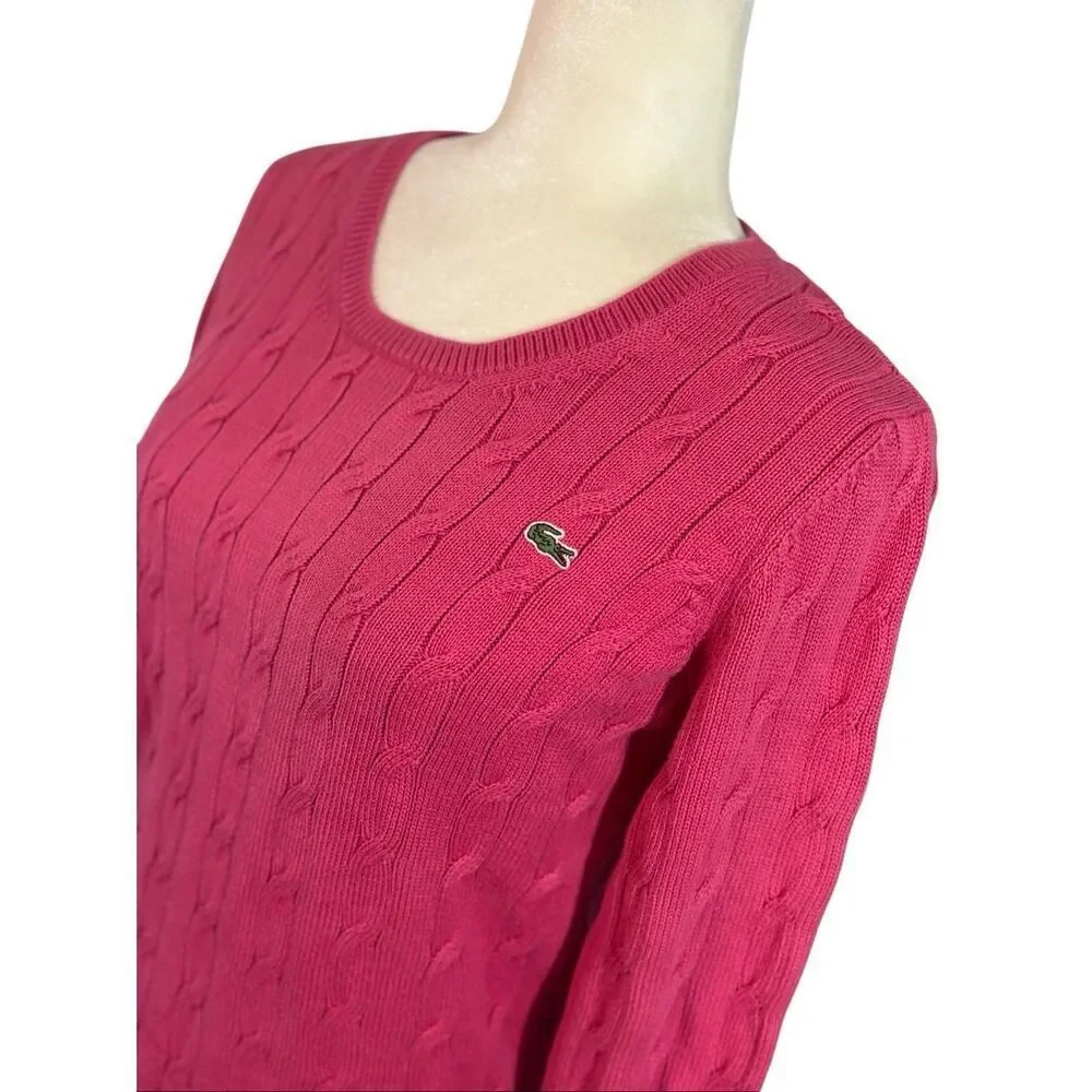 Lacoste hot pink cable knit crewneck cotton sweater - M (France size 40)